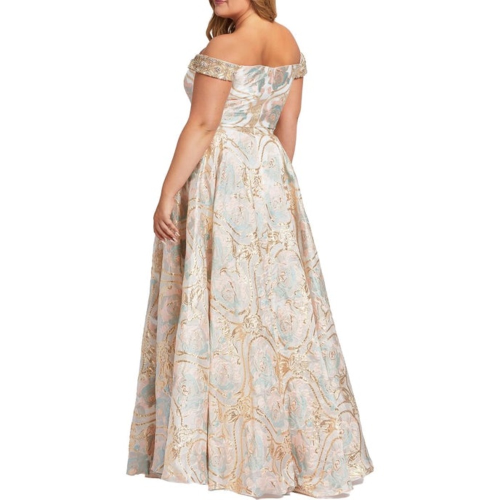 MAC DUGGAL PLUS - METALLIC MAXI EVENING DRESS - FLORAL - NWT - Picture 2 of 2